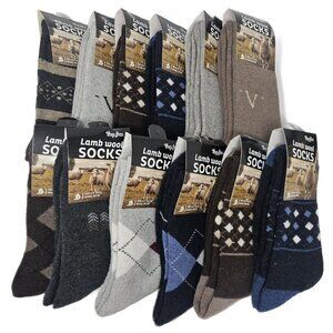 Men’s Lamb Wool Crew Socks Warm Winter Soft Assorted Colors, Size 10-13, 12 Pack